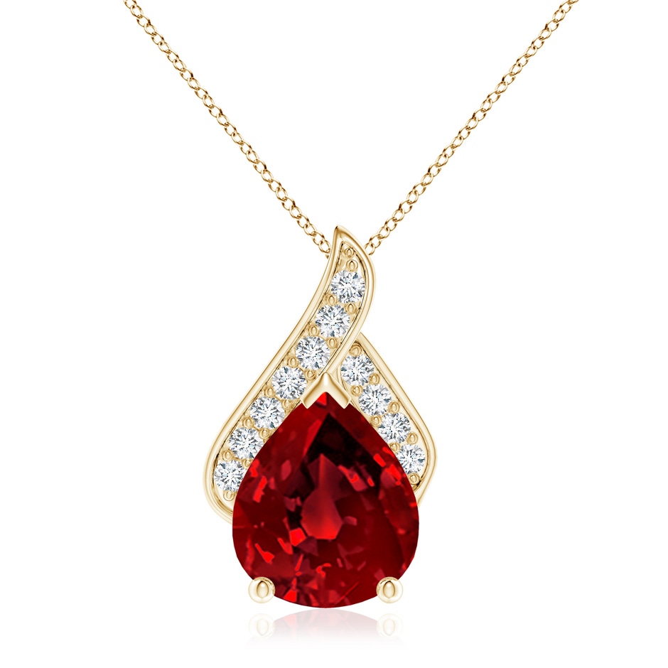 12x10mm Labgrown Lab-Grown Solitaire Pear-Shaped Ruby Flame Pendant in Yellow Gold 