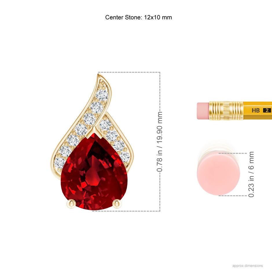 12x10mm Labgrown Lab-Grown Solitaire Pear-Shaped Ruby Flame Pendant in Yellow Gold ruler