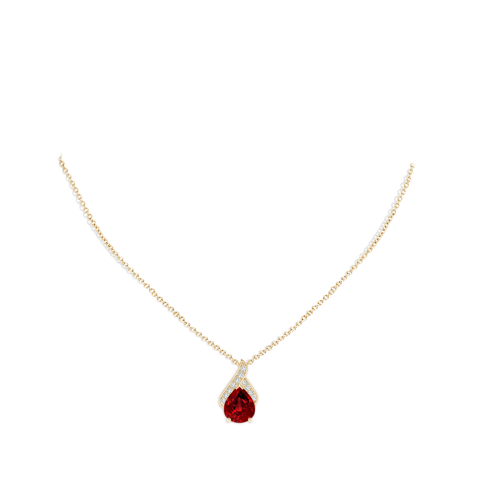 12x10mm Labgrown Lab-Grown Solitaire Pear-Shaped Ruby Flame Pendant in Yellow Gold pen