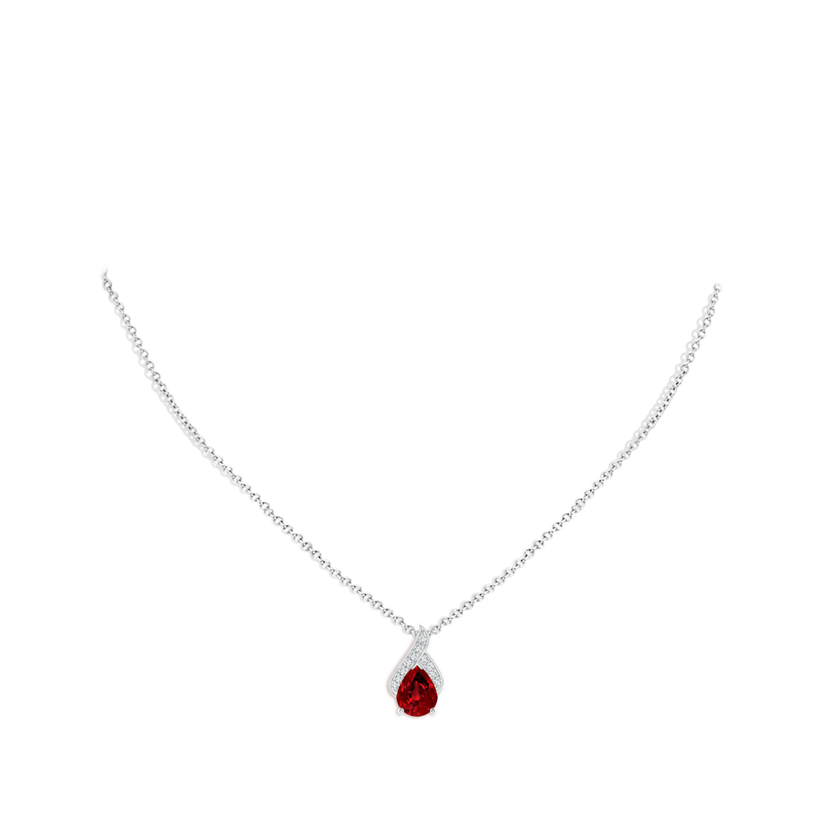 9x7mm Labgrown Lab-Grown Solitaire Pear-Shaped Ruby Flame Pendant in White Gold pen