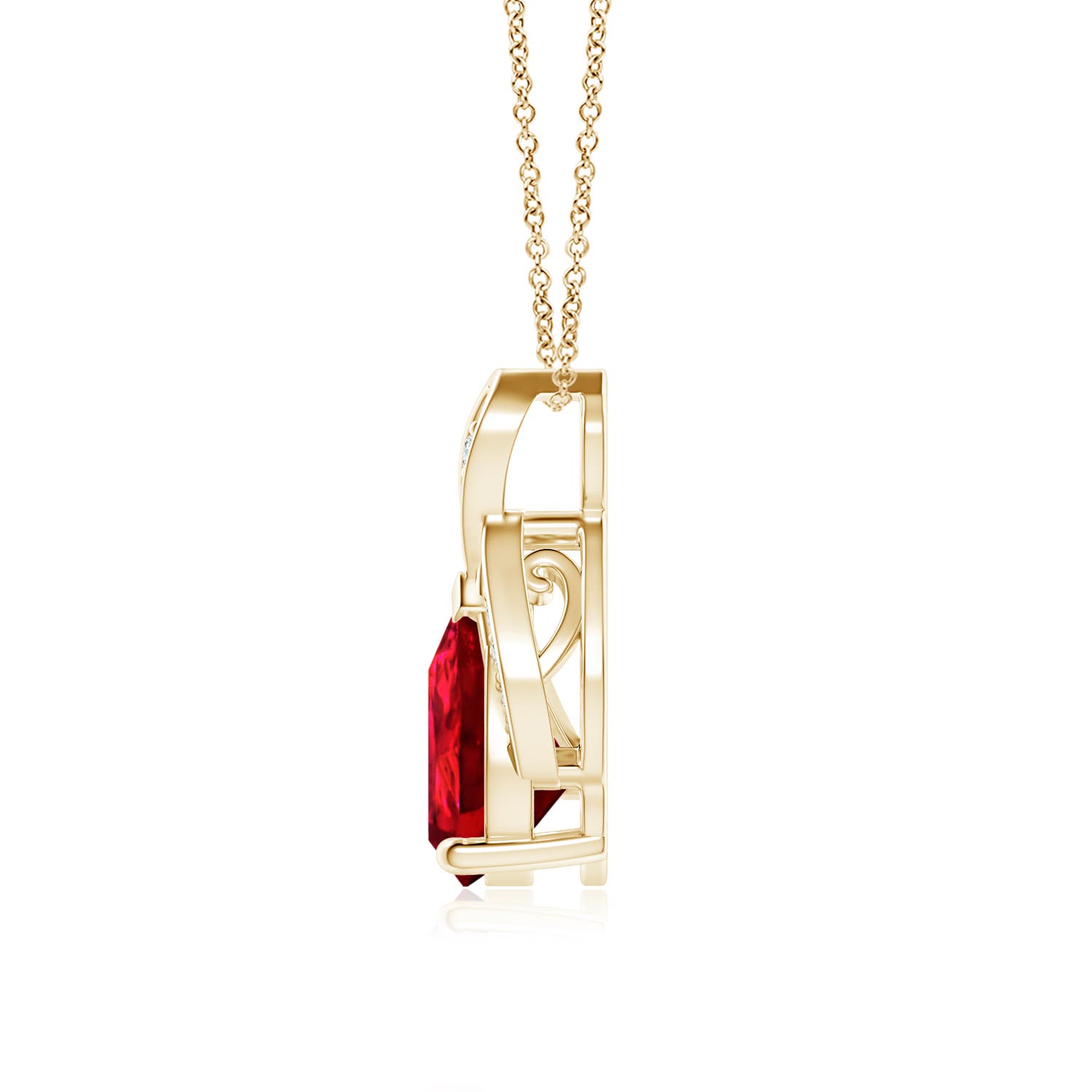 9x7mm Labgrown Lab-Grown Solitaire Pear-Shaped Ruby Flame Pendant in Yellow Gold - side 3
