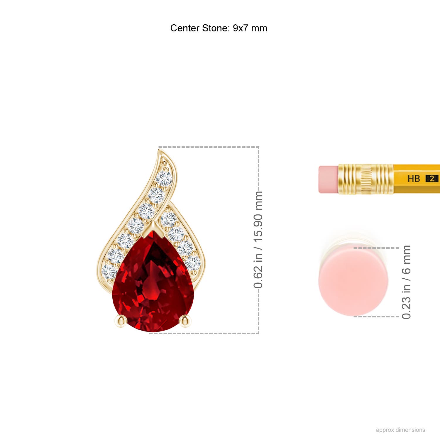 9x7mm Labgrown Lab-Grown Solitaire Pear-Shaped Ruby Flame Pendant in Yellow Gold - ruler