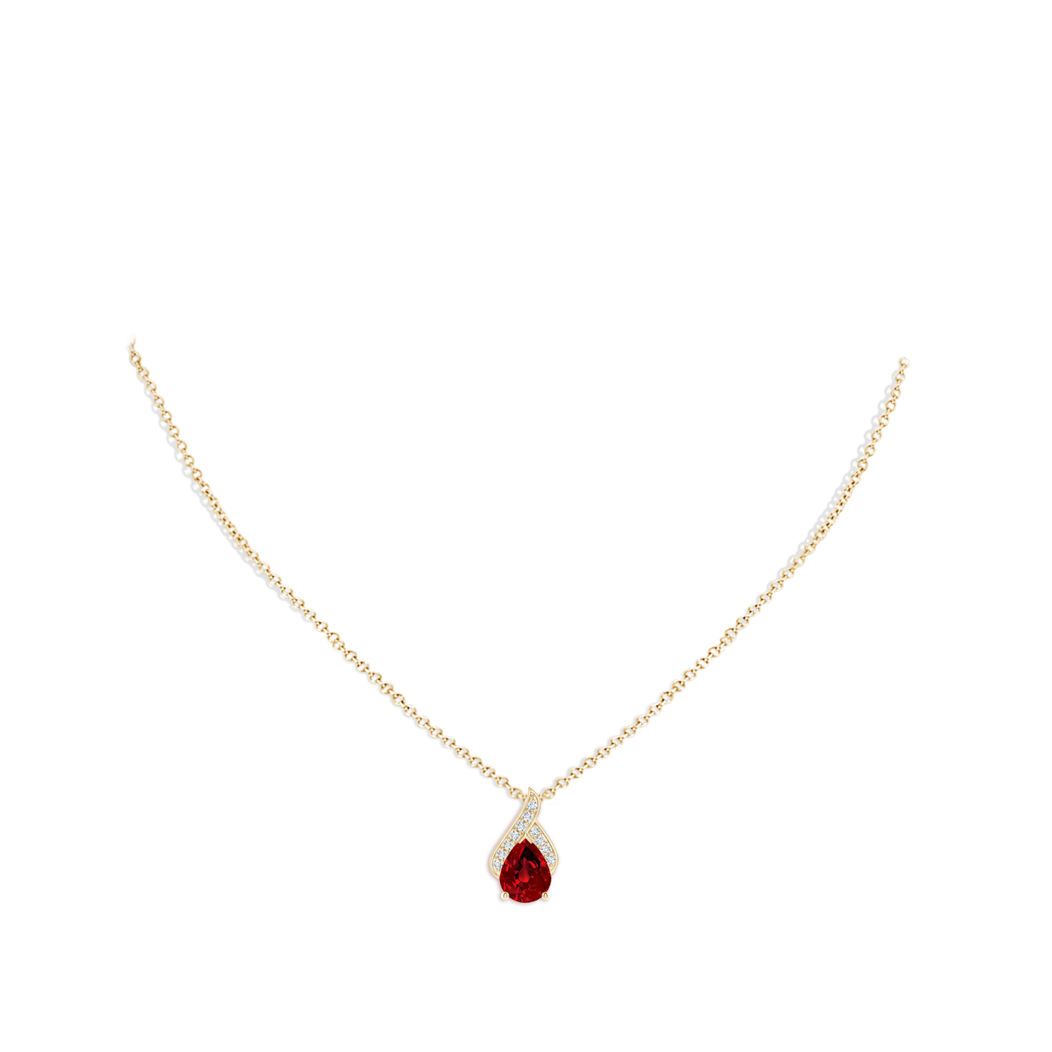 9x7mm Labgrown Lab-Grown Solitaire Pear-Shaped Ruby Flame Pendant in Yellow Gold - body_neck