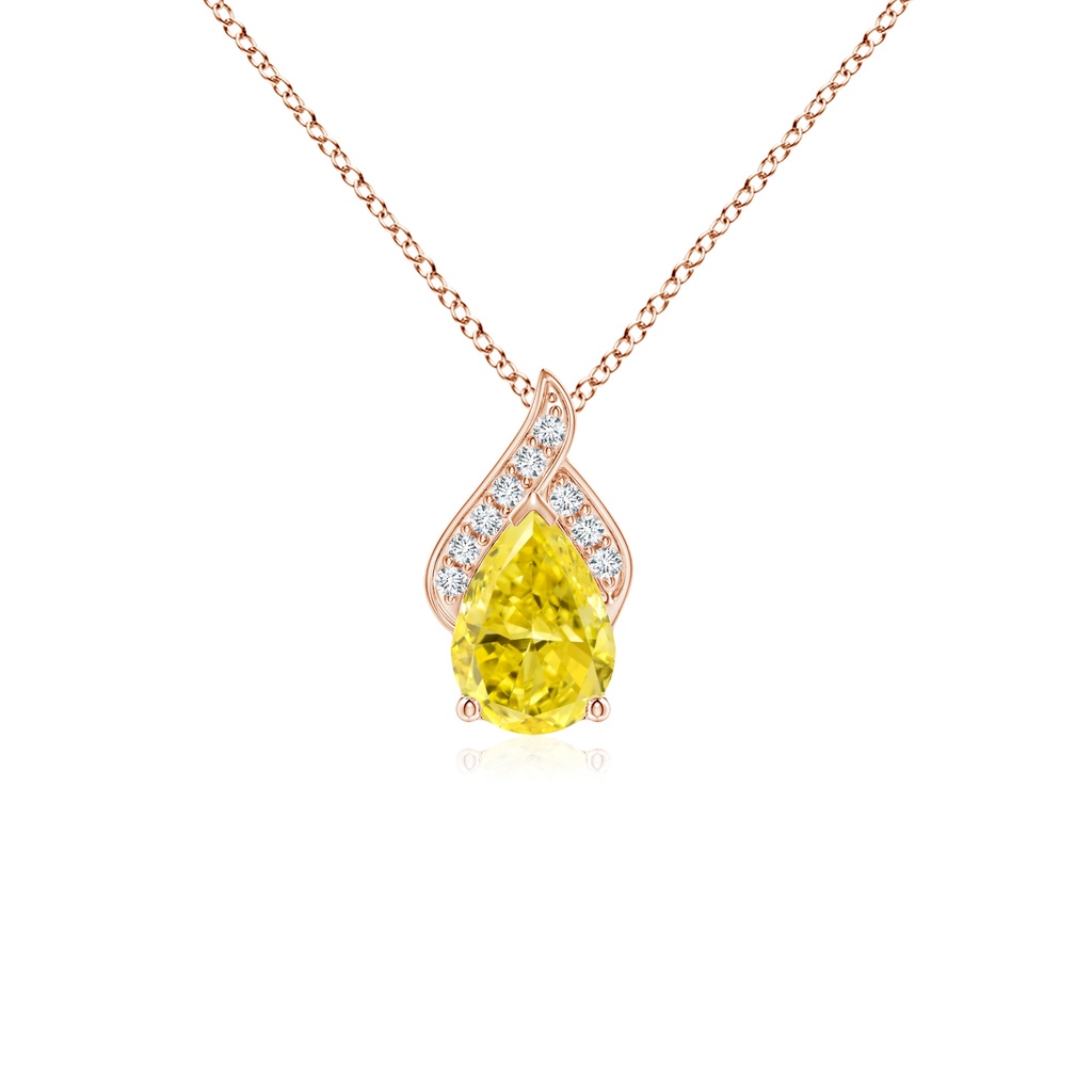 7x5mm Labgrown Solitaire Pear-Shaped Lab-Grown Fancy Intense Yellow Diamond Flame Pendant in Rose Gold