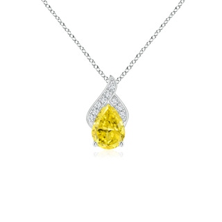 7x5mm Labgrown Solitaire Pear-Shaped Lab-Grown Fancy Intense Yellow Diamond Flame Pendant in White Gold