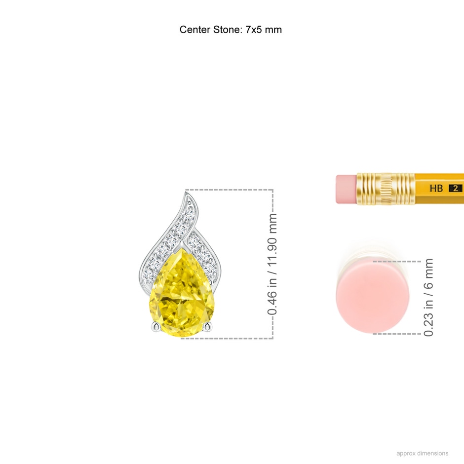 7x5mm Labgrown Solitaire Pear-Shaped Lab-Grown Fancy Intense Yellow Diamond Flame Pendant in White Gold ruler