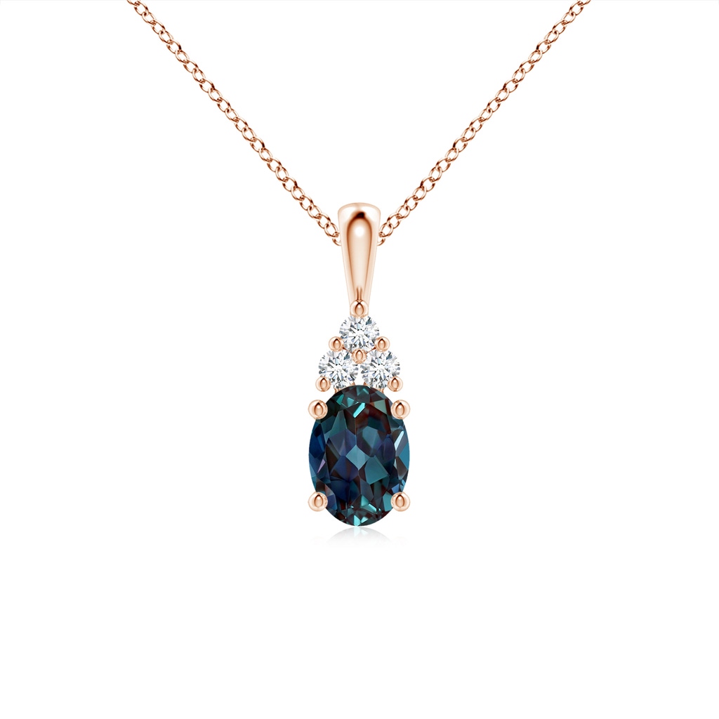 7x5mm Labgrown Oval Lab-Grown Alexandrite Solitaire Pendant with Trio Diamond in Rose Gold