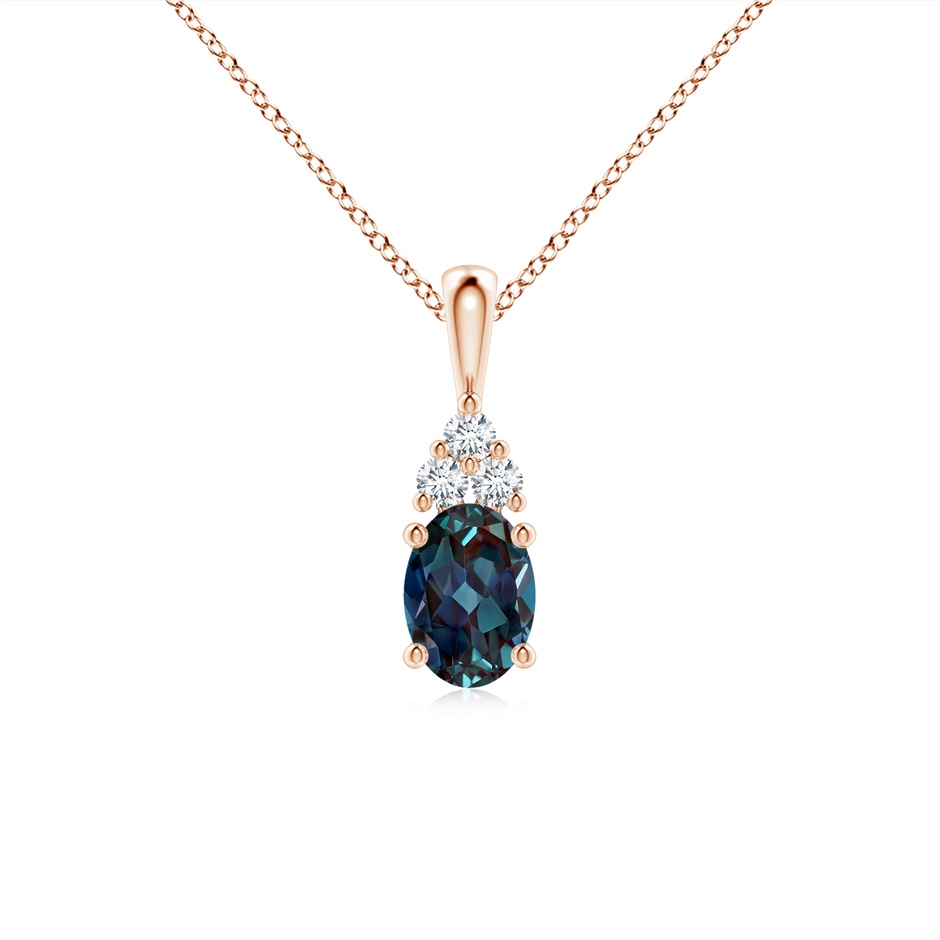 7x5mm Labgrown Oval Lab-Grown Alexandrite Solitaire Pendant with Trio Diamond in Rose Gold 