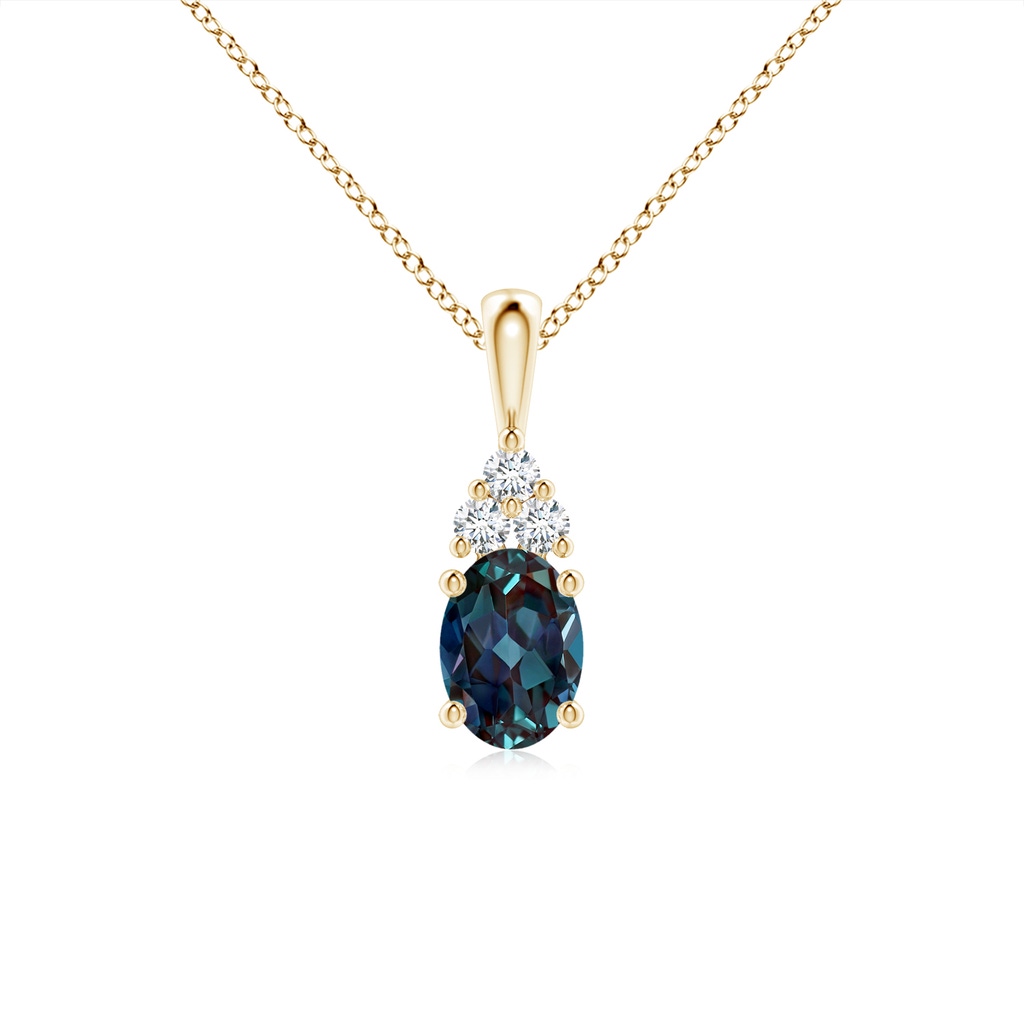 7x5mm Labgrown Oval Lab-Grown Alexandrite Solitaire Pendant with Trio Diamond in Yellow Gold