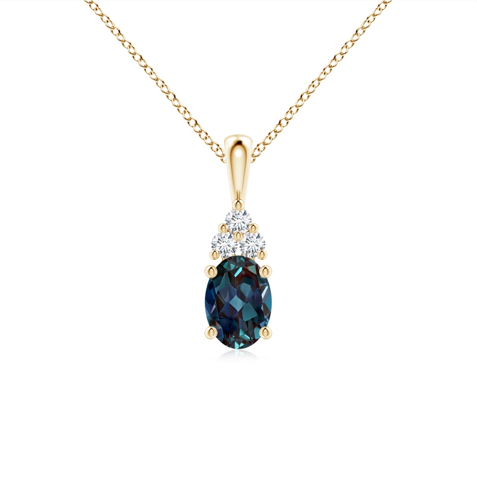 7x5mm Labgrown Oval Lab-Grown Alexandrite Solitaire Pendant with Trio Diamond in Yellow Gold 
