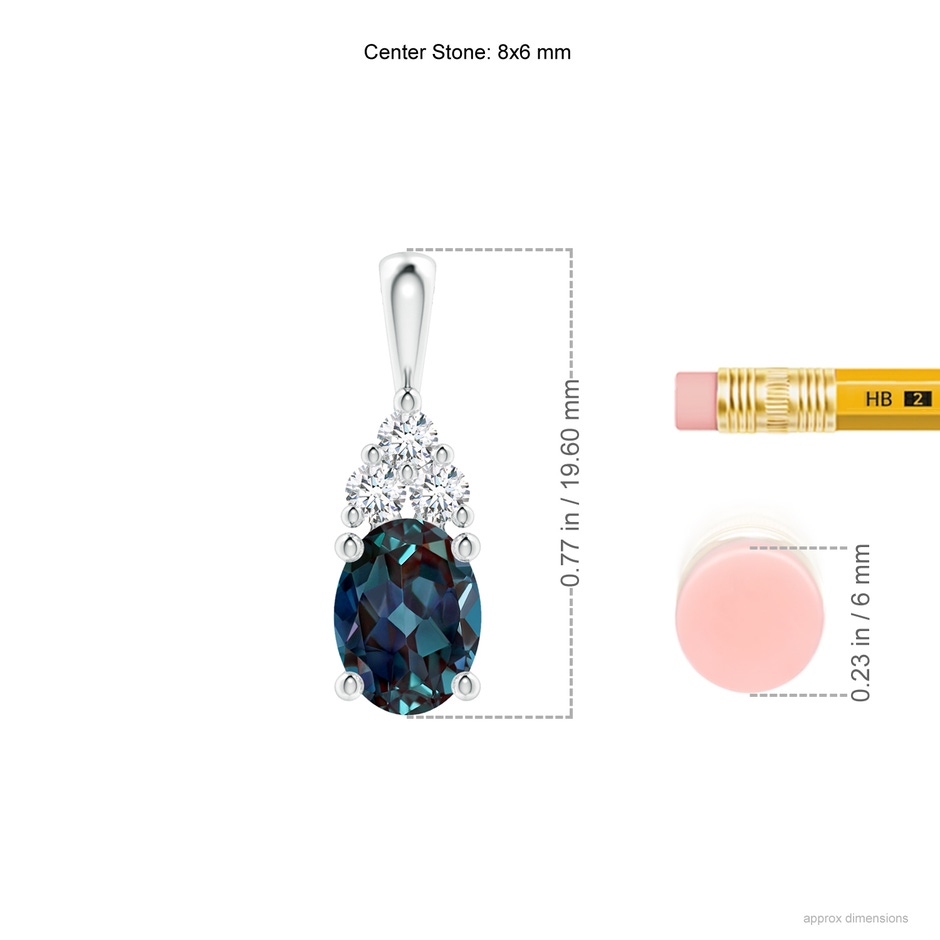 8x6mm Labgrown Oval Lab-Grown Alexandrite Solitaire Pendant with Trio Diamond in P950 Platinum ruler