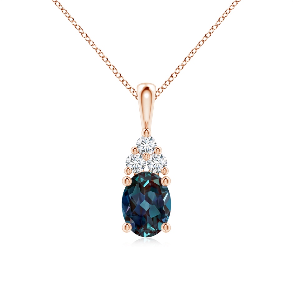 8x6mm Labgrown Oval Lab-Grown Alexandrite Solitaire Pendant with Trio Diamond in Rose Gold 