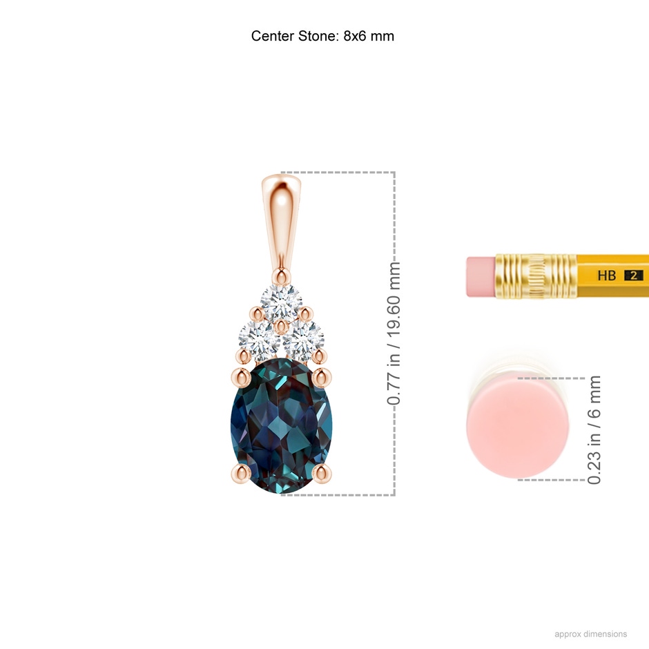 8x6mm Labgrown Oval Lab-Grown Alexandrite Solitaire Pendant with Trio Diamond in Rose Gold ruler