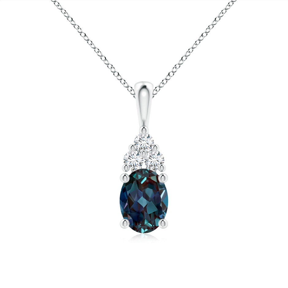 8x6mm Labgrown Oval Lab-Grown Alexandrite Solitaire Pendant with Trio Diamond in White Gold 