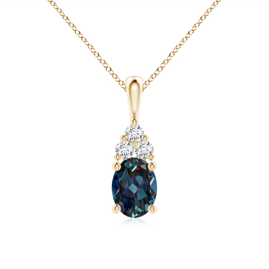8x6mm Labgrown Oval Lab-Grown Alexandrite Solitaire Pendant with Trio Diamond in Yellow Gold 
