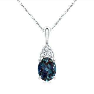 9x7mm Labgrown Oval Lab-Grown Alexandrite Solitaire Pendant with Trio Diamond in P950 Platinum