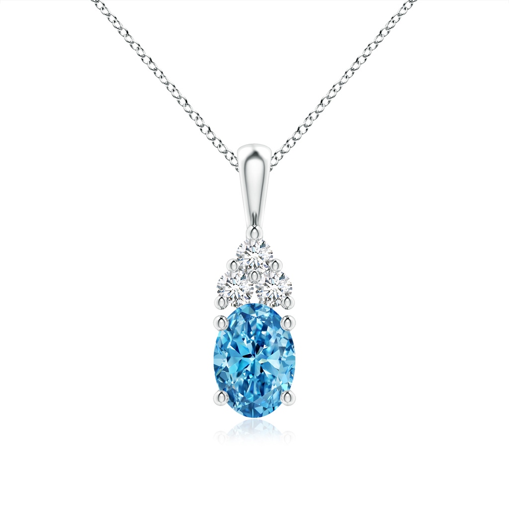 7.7x5.7mm Labgrown Oval Lab-Grown Fancy Intense Blue Diamond Solitaire Pendant with Trio Accents in P950 Platinum