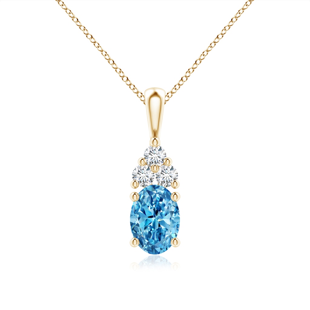 7.7x5.7mm Labgrown Oval Lab-Grown Fancy Intense Blue Diamond Solitaire Pendant with Trio Accents in Yellow Gold