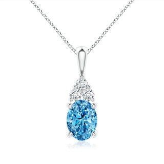 8.5x6.5mm Labgrown Oval Lab-Grown Fancy Intense Blue Diamond Solitaire Pendant with Trio Accents in P950 Platinum