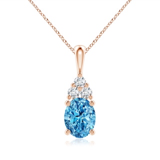 9x7mm Labgrown Oval Lab-Grown Fancy Intense Blue Diamond Solitaire Pendant with Trio Accents in Rose Gold