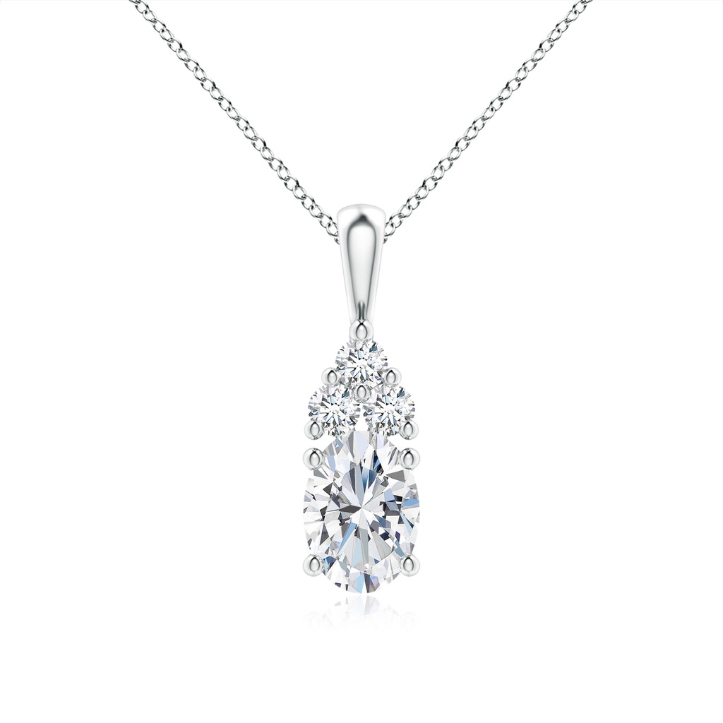 7.7x5.7mm FGVS Lab-Grown Oval Diamond Solitaire Pendant with Trio Diamond in White Gold