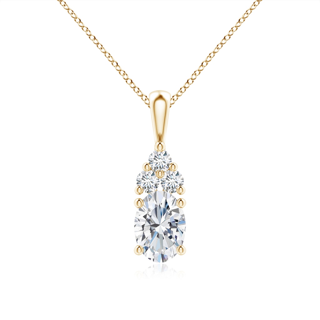 7.7x5.7mm FGVS Lab-Grown Oval Diamond Solitaire Pendant with Trio Diamond in Yellow Gold