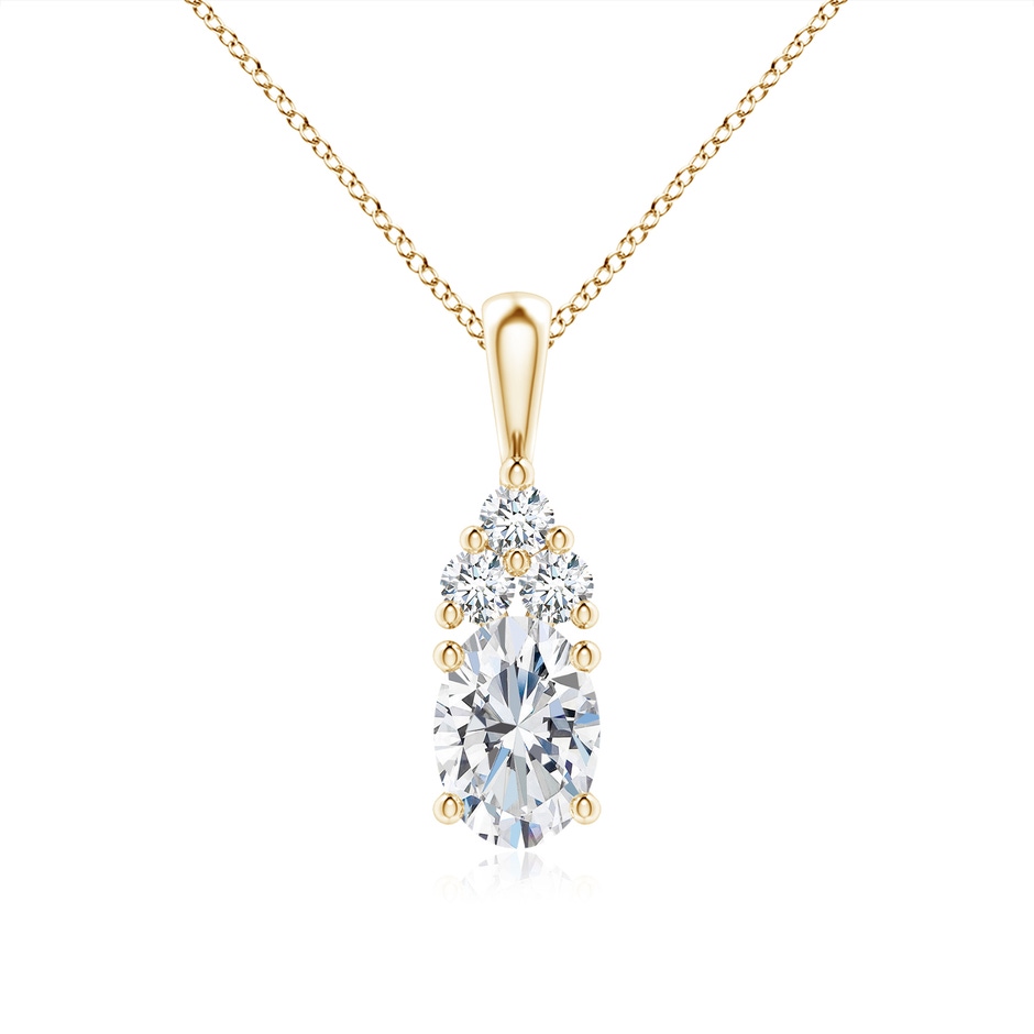 7.7x5.7mm FGVS Lab-Grown Oval Diamond Solitaire Pendant with Trio Diamond in Yellow Gold 