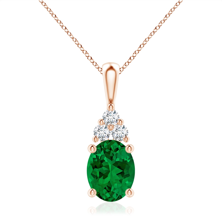 10x8mm Labgrown Lab-Grown Oval Emerald Solitaire Pendant with Trio Lab Diamond in Rose Gold 