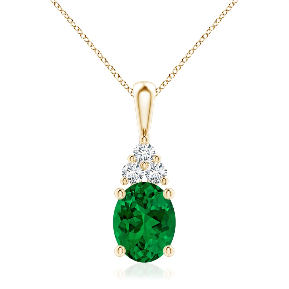 10x8mm Labgrown Lab-Grown Oval Emerald Solitaire Pendant with Trio Lab Diamond in Yellow Gold 