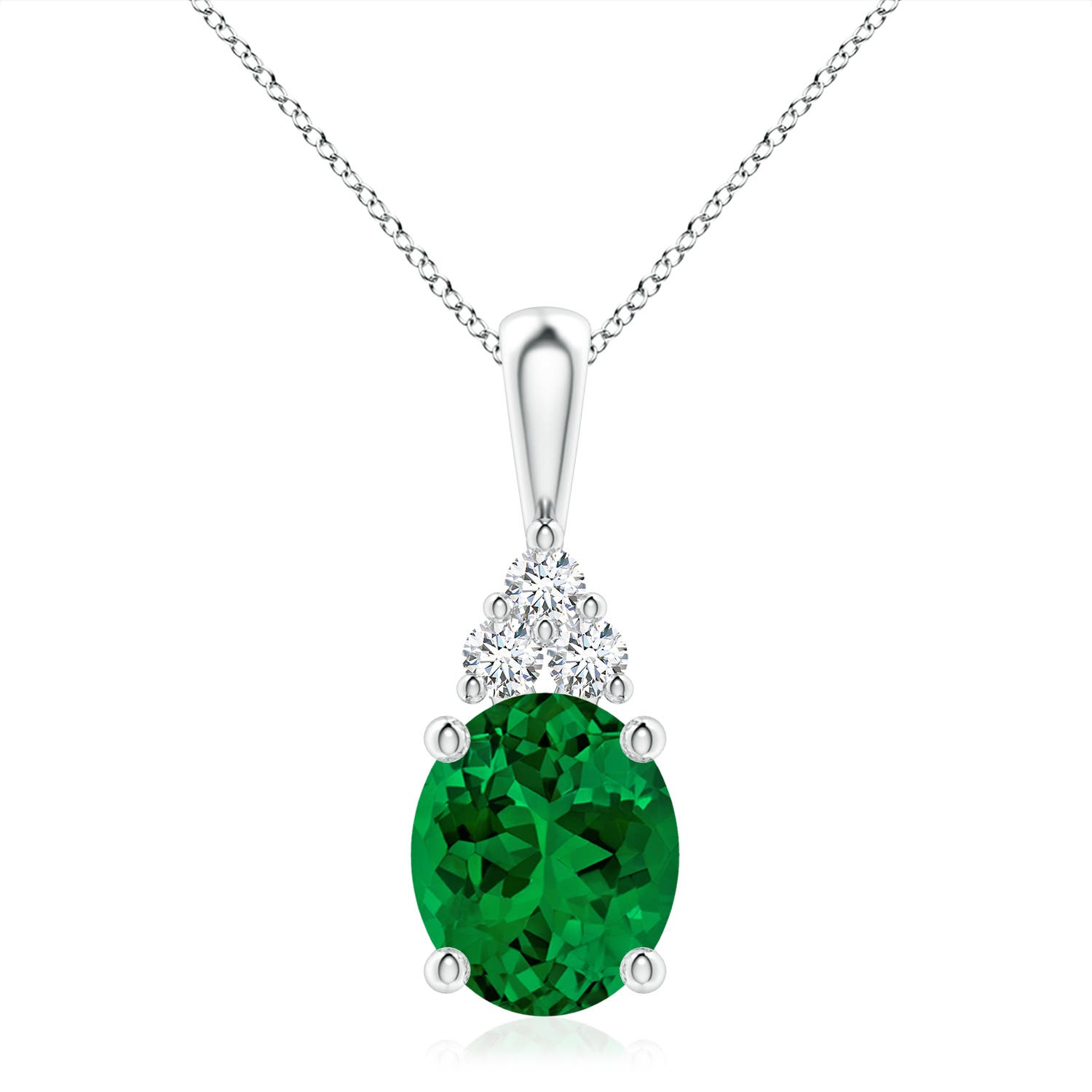 12x10mm Labgrown Lab-Grown Oval Emerald Solitaire Pendant with Trio Lab Diamond in 18CT White Gold