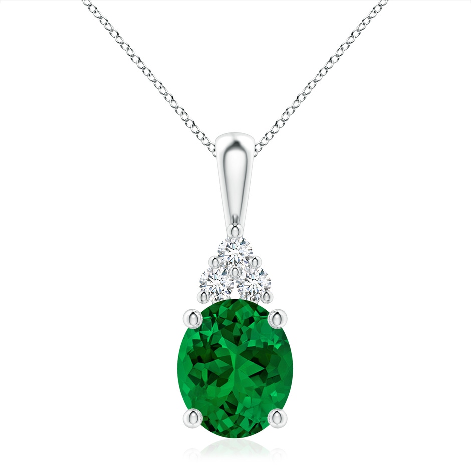 12x10mm Labgrown Lab-Grown Oval Emerald Solitaire Pendant with Trio Lab Diamond in P950 Platinum 