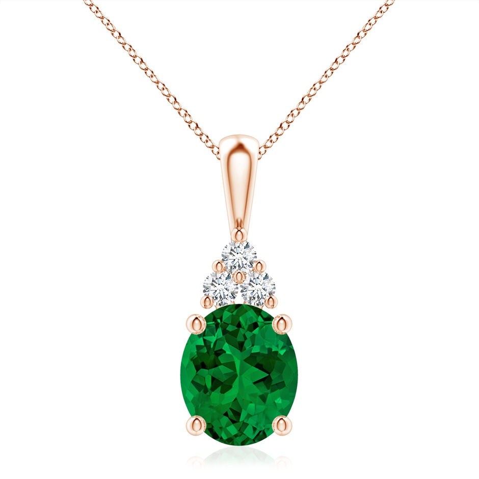 12x10mm Labgrown Lab-Grown Oval Emerald Solitaire Pendant with Trio Lab Diamond in Rose Gold 