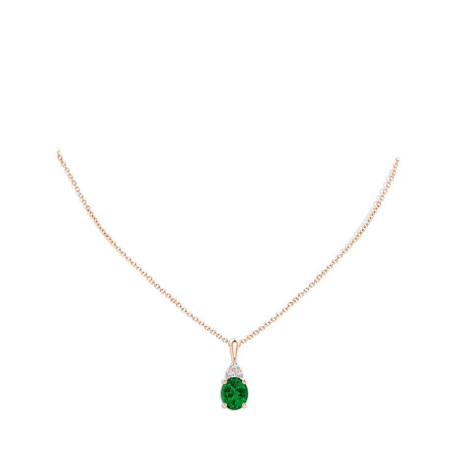 12x10mm Labgrown Lab-Grown Oval Emerald Solitaire Pendant with Trio Lab Diamond in Rose Gold pen
