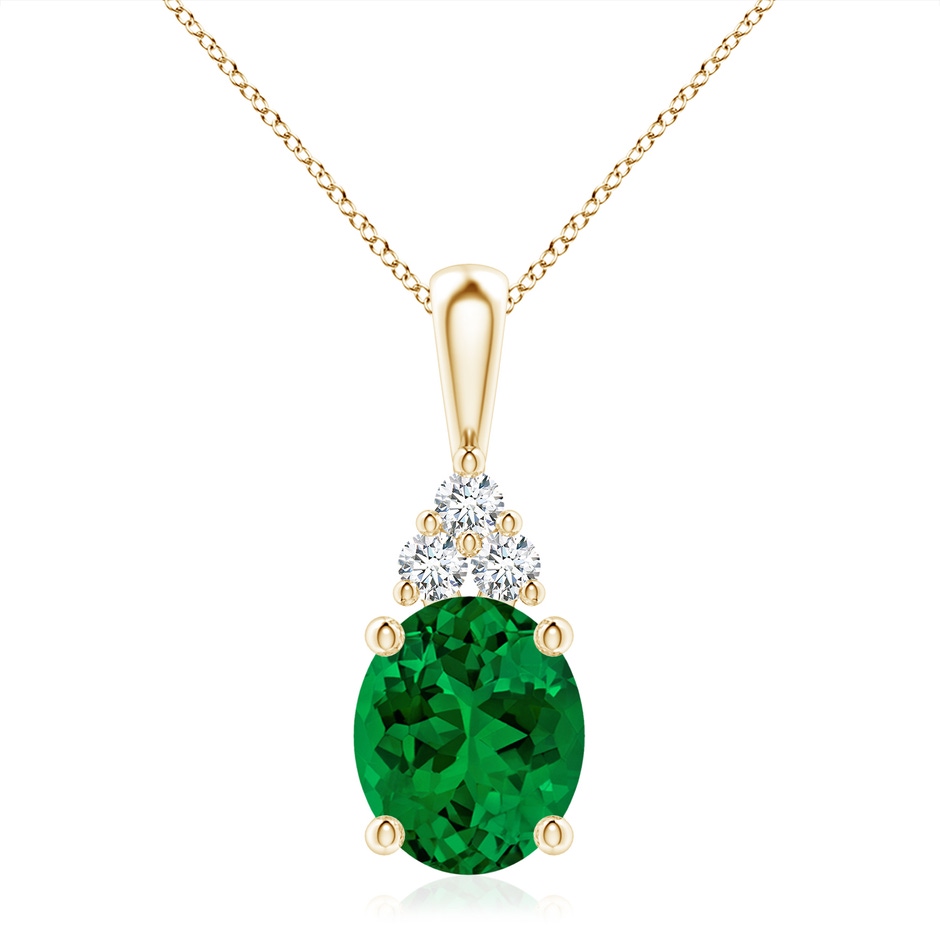 12x10mm Labgrown Lab-Grown Oval Emerald Solitaire Pendant with Trio Lab Diamond in Yellow Gold 