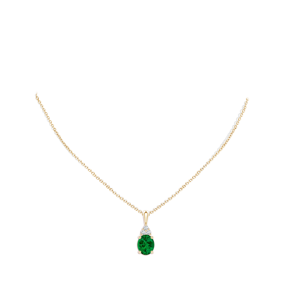 12x10mm Labgrown Lab-Grown Oval Emerald Solitaire Pendant with Trio Lab Diamond in Yellow Gold pen
