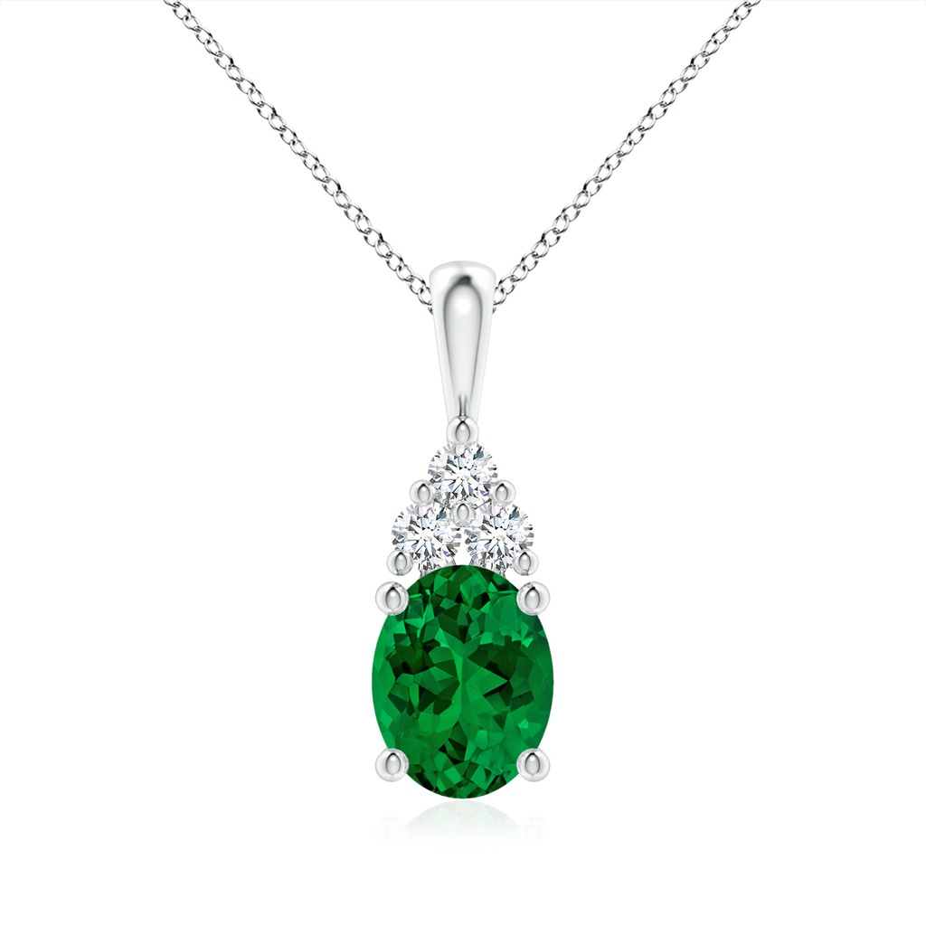9x7mm Labgrown Lab-Grown Oval Emerald Solitaire Pendant with Trio Lab Diamond in S999 Silver