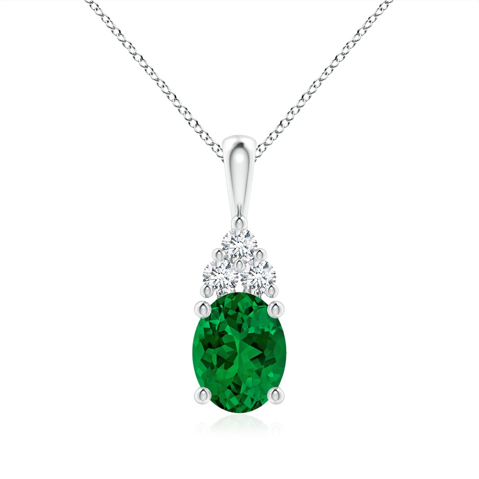 9x7mm Labgrown Lab-Grown Oval Emerald Solitaire Pendant with Trio Lab Diamond in White Gold 