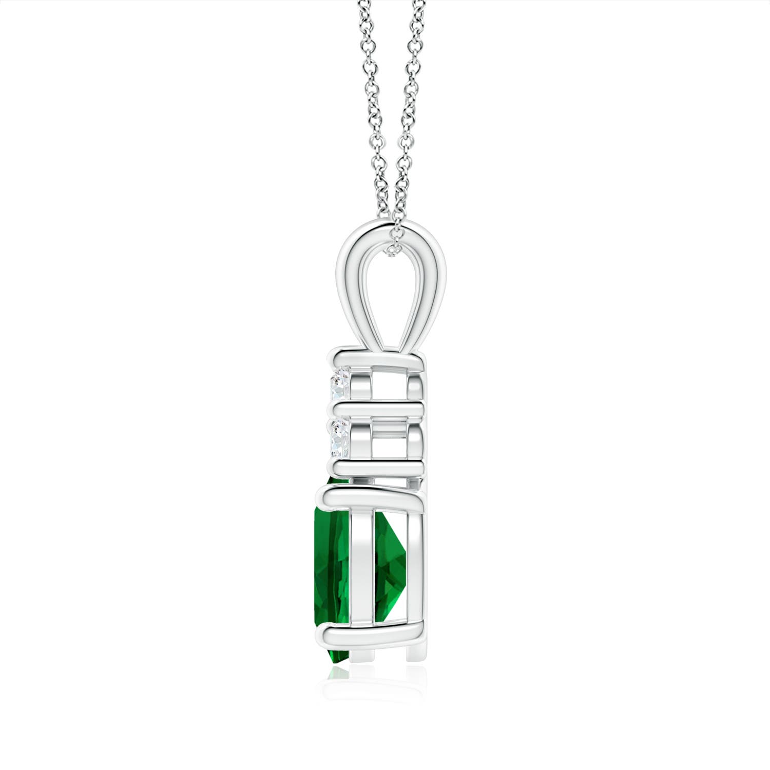 9x7mm Labgrown Lab-Grown Oval Emerald Solitaire Pendant with Trio Lab Diamond in White Gold - side 3