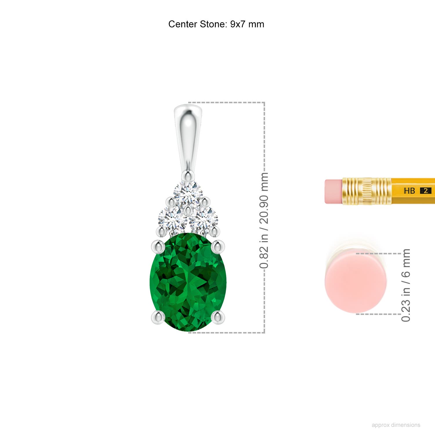 9x7mm Labgrown Lab-Grown Oval Emerald Solitaire Pendant with Trio Lab Diamond in White Gold - ruler