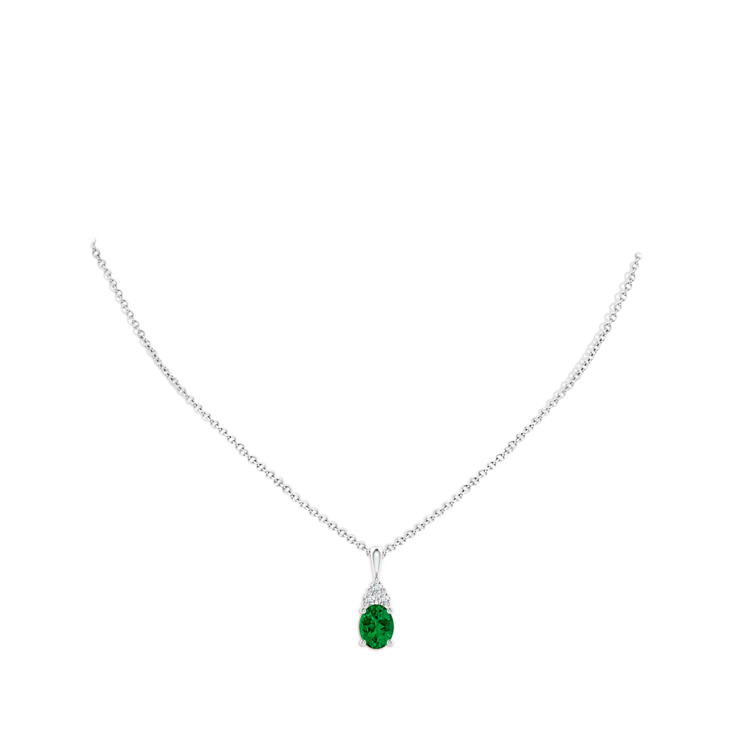 9x7mm Labgrown Lab-Grown Oval Emerald Solitaire Pendant with Trio Lab Diamond in White Gold - body_neck