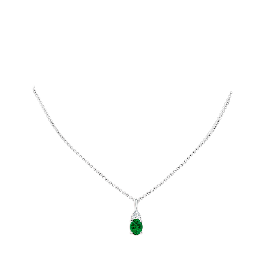 9x7mm Labgrown Lab-Grown Oval Emerald Solitaire Pendant with Trio Lab Diamond in White Gold pen