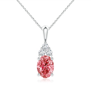 8.5x6.5mm Labgrown Oval Lab-Grown Fancy Intense Pink Diamond Solitaire Pendant with Trio Accents in P950 Platinum