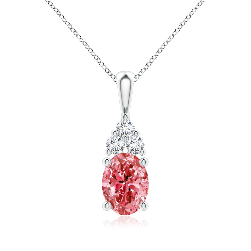 8.5x6.5mm Labgrown Oval Lab-Grown Fancy Intense Pink Diamond Solitaire Pendant with Trio Accents in White Gold