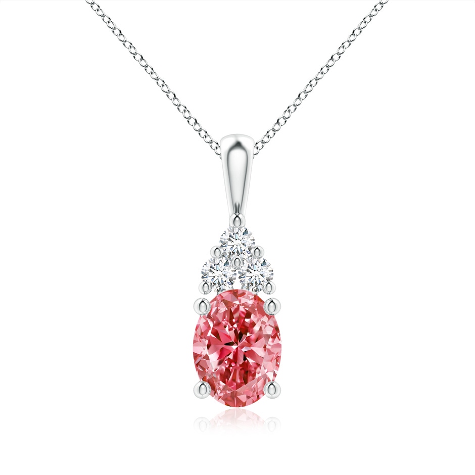 8.5x6.5mm Labgrown Oval Lab-Grown Fancy Intense Pink Diamond Solitaire Pendant with Trio Accents in White Gold 