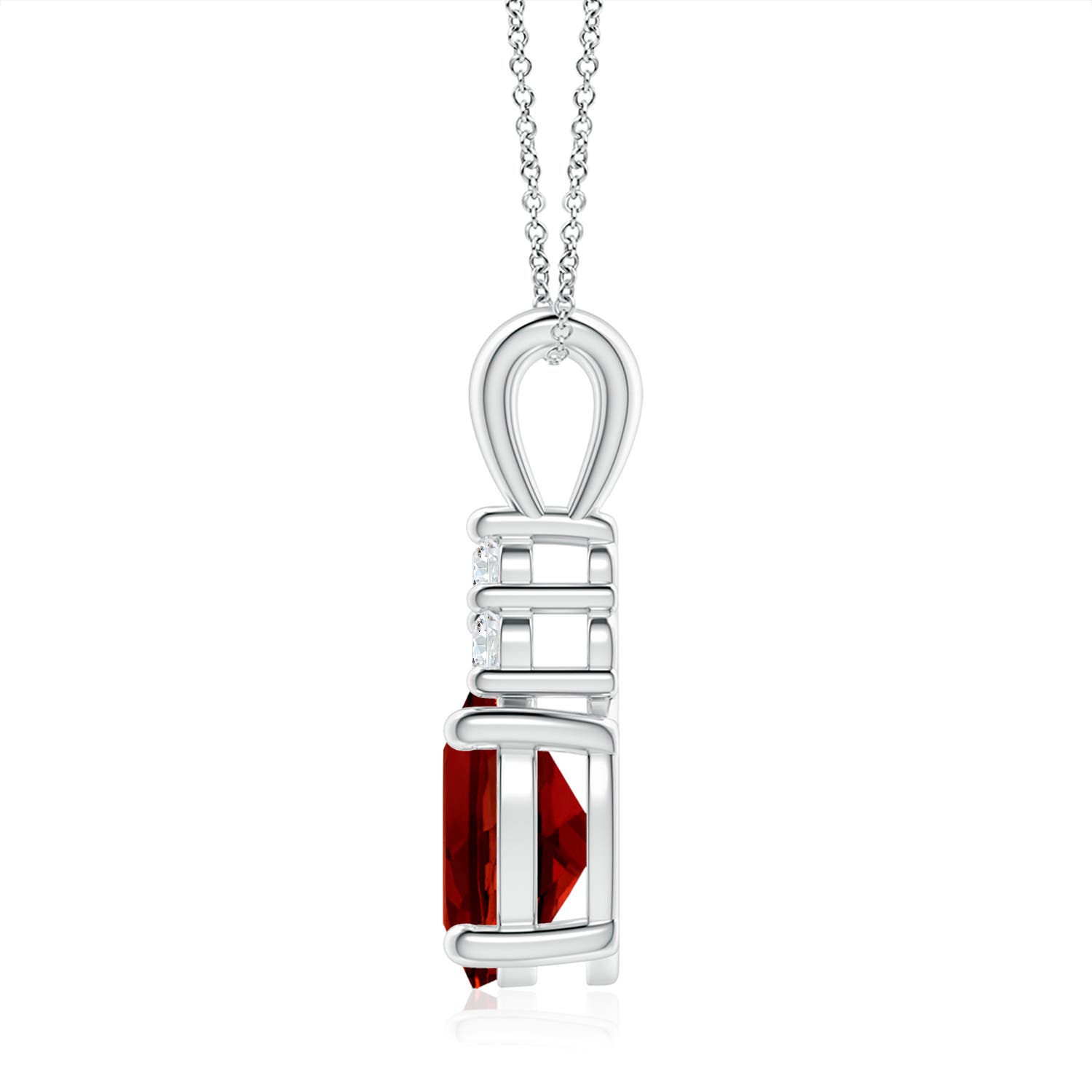 10x8mm Labgrown Lab-Grown Oval Ruby Solitaire Pendant with Trio Lab Diamond in 18K White Gold