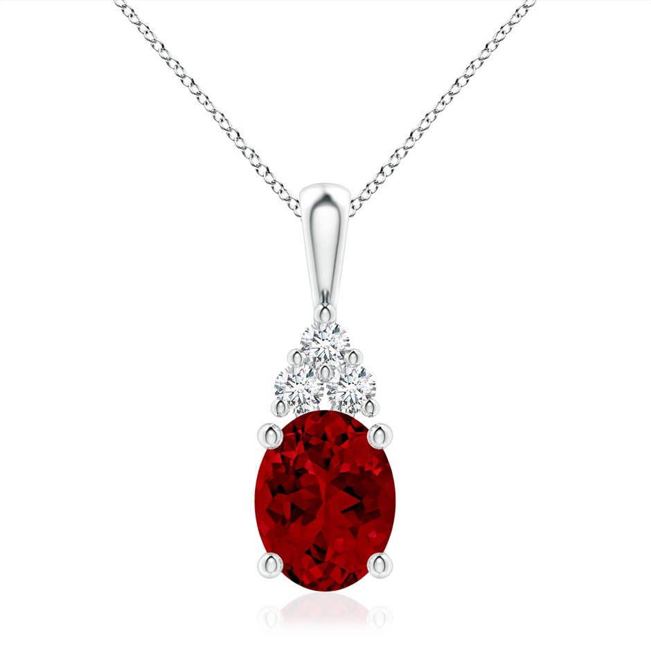 10x8mm Labgrown Lab-Grown Oval Ruby Solitaire Pendant with Trio Lab Diamond in P950 Platinum 