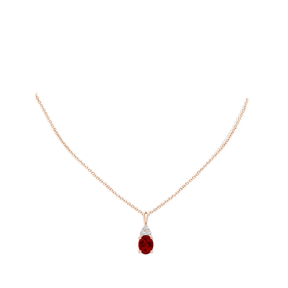 10x8mm Labgrown Lab-Grown Oval Ruby Solitaire Pendant with Trio Lab Diamond in Rose Gold pen