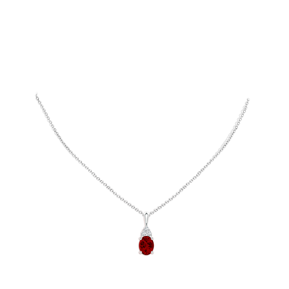 10x8mm Labgrown Lab-Grown Oval Ruby Solitaire Pendant with Trio Lab Diamond in White Gold pen