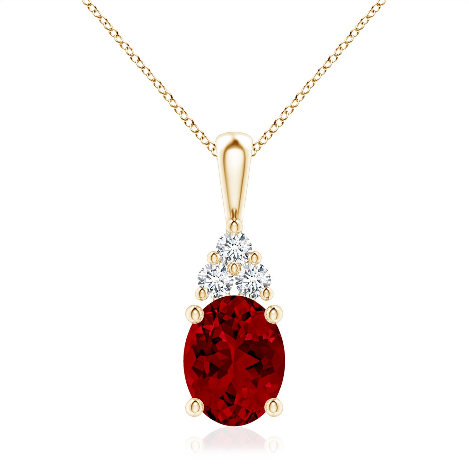10x8mm Labgrown Lab-Grown Oval Ruby Solitaire Pendant with Trio Lab Diamond in Yellow Gold