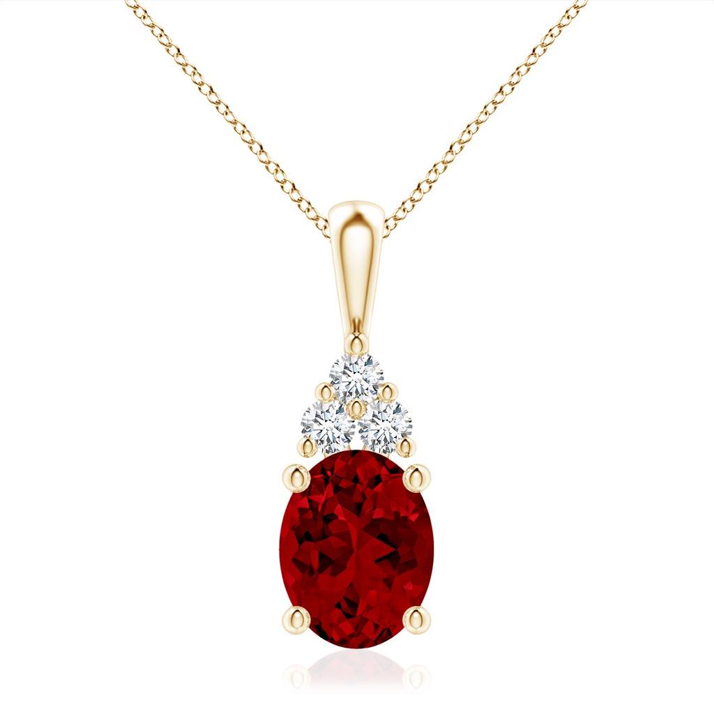 10x8mm Labgrown Lab-Grown Oval Ruby Solitaire Pendant with Trio Lab Diamond in Yellow Gold